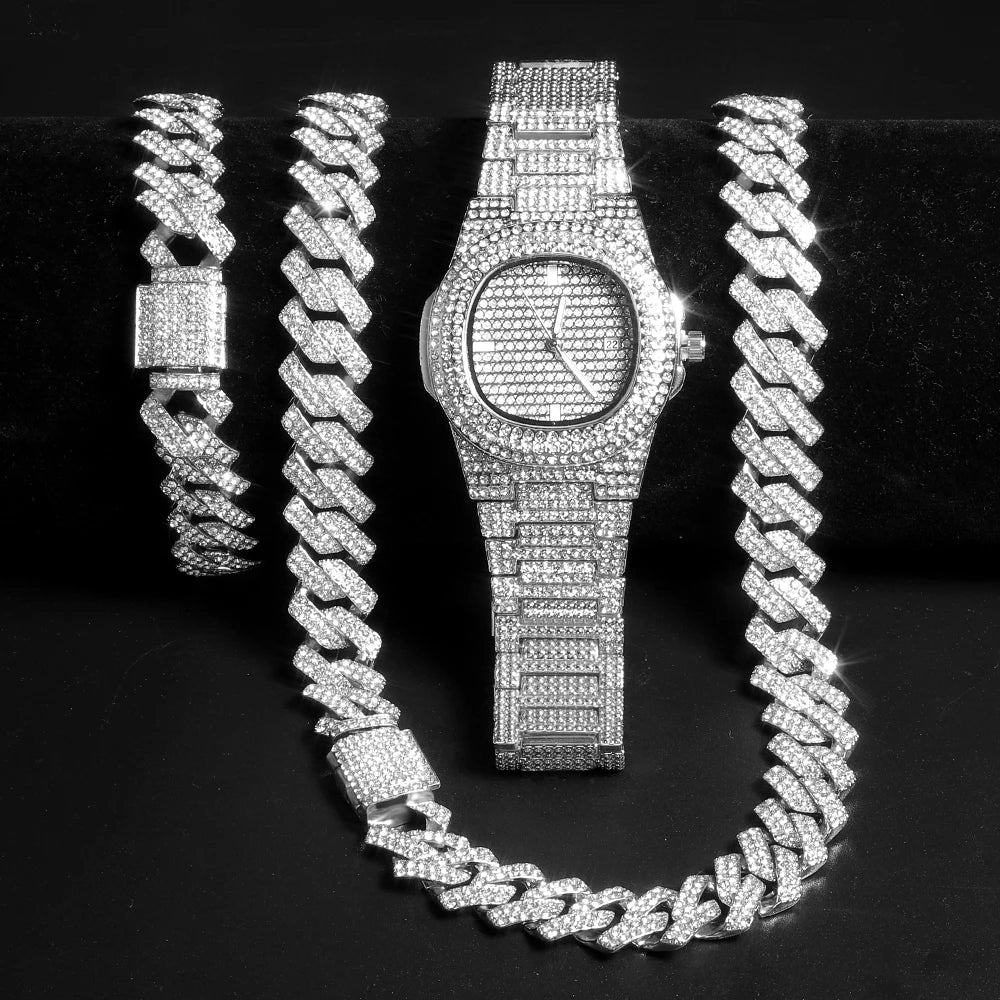 Gold Cuban Chain Watch & Bracelet