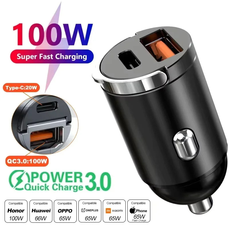 100W PD QC Compact Car Phone Charger