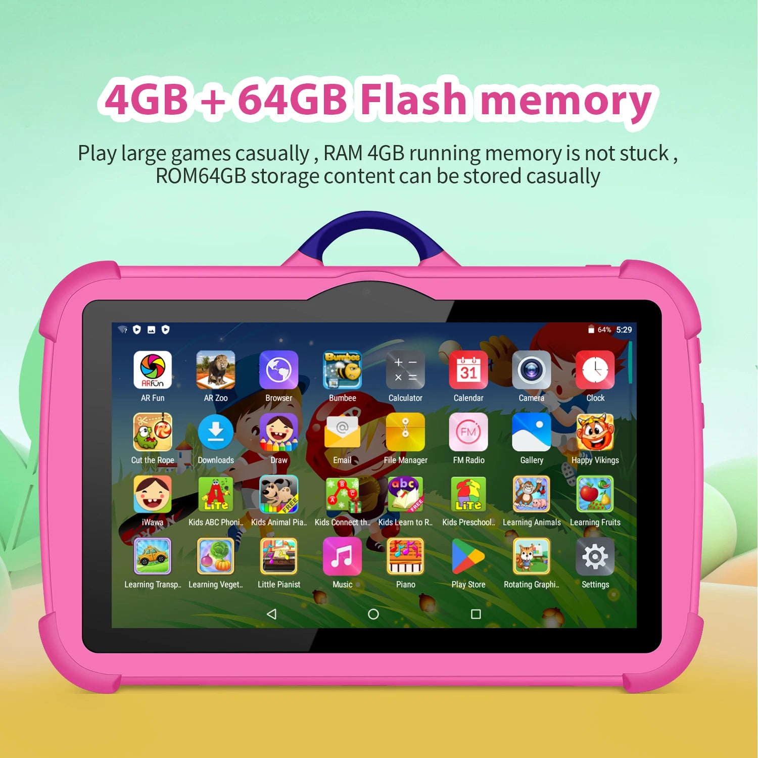 Kids 7" Tablet – Quad-Core, 4GB RAM, 64GB, Android, Learning & Education