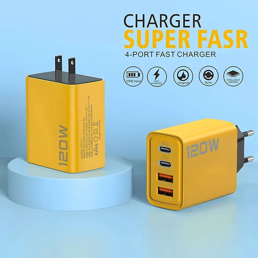 120W Quad USB-C Fast Wall Charger