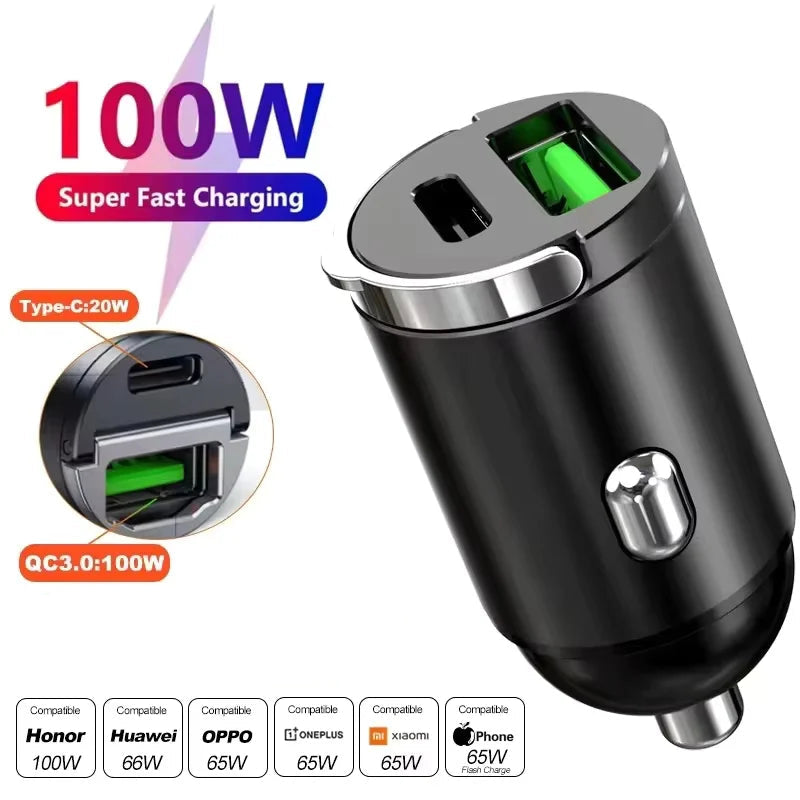 100W PD QC Compact Car Phone Charger